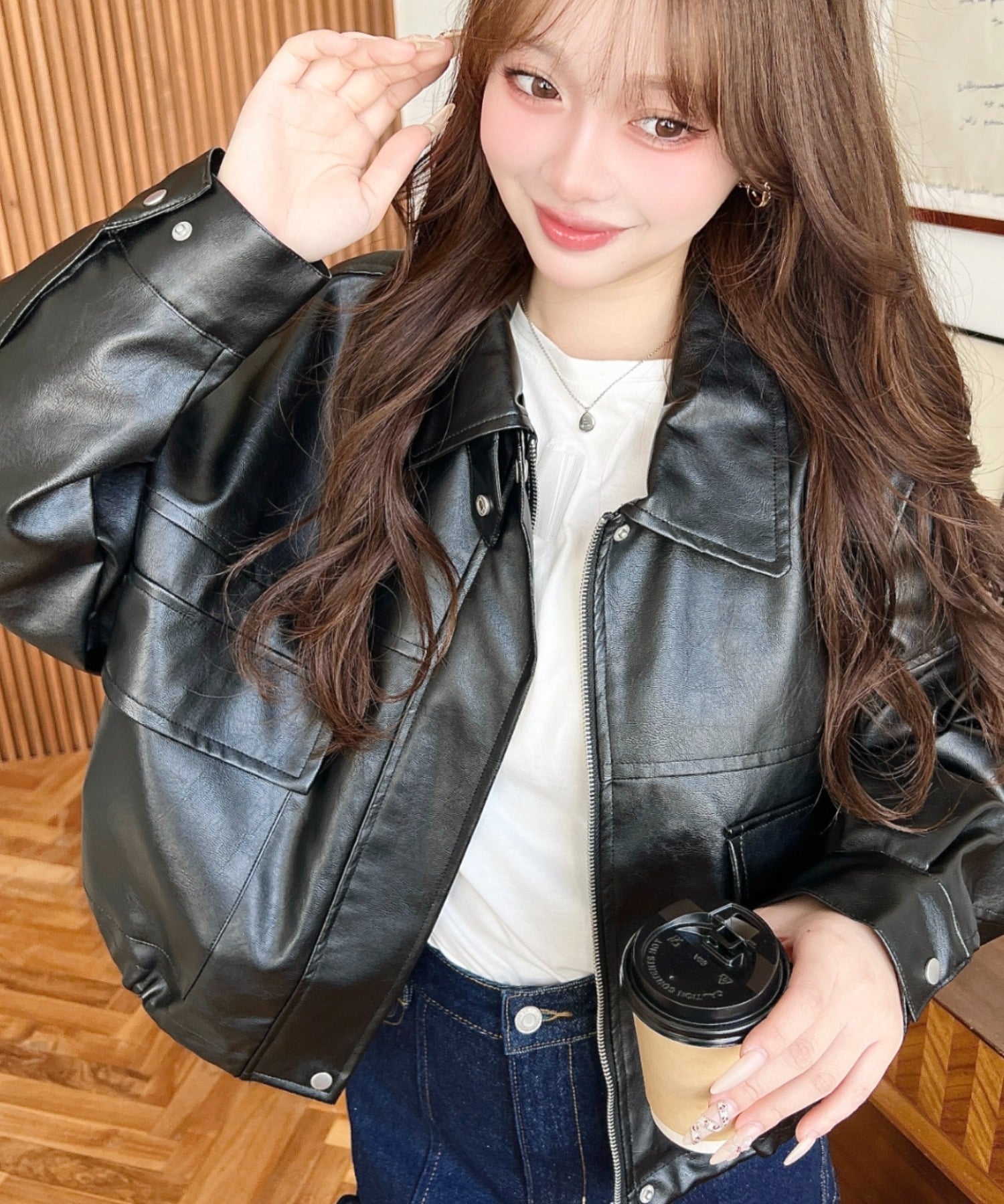moment+｜2WAYカラーショート丈フェイクレザーブルゾン | Rakuten