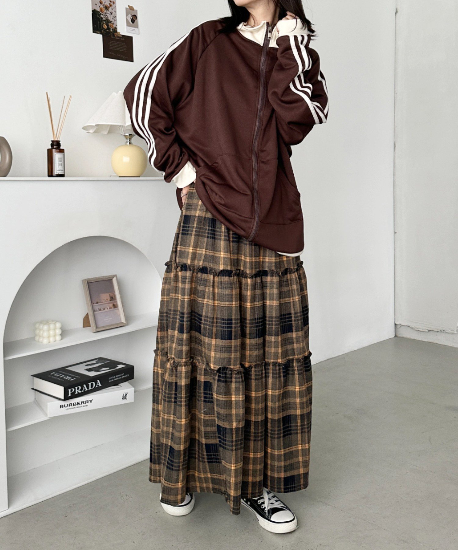 Outfitter lab｜チェック柄ティアードロングスカート | Rakuten