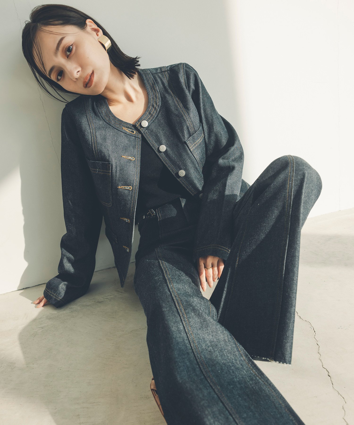 anuans｜ノーカラーデニムジャケット | Rakuten Fashion(楽天