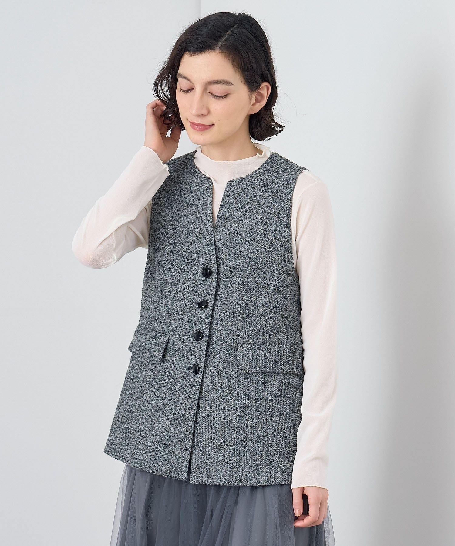 ANAYI｜【セットアップ対応商品】ワッフルツイードペプラムジレ