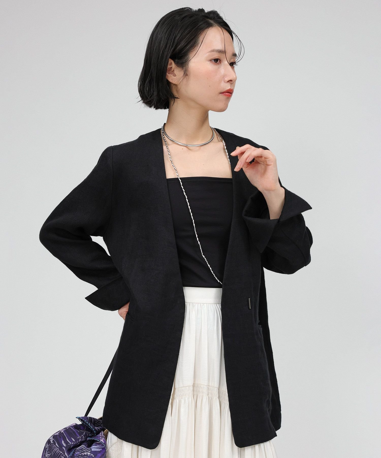 BABYLONE｜リネンノーカラージャケット | Rakuten Fashion(楽天