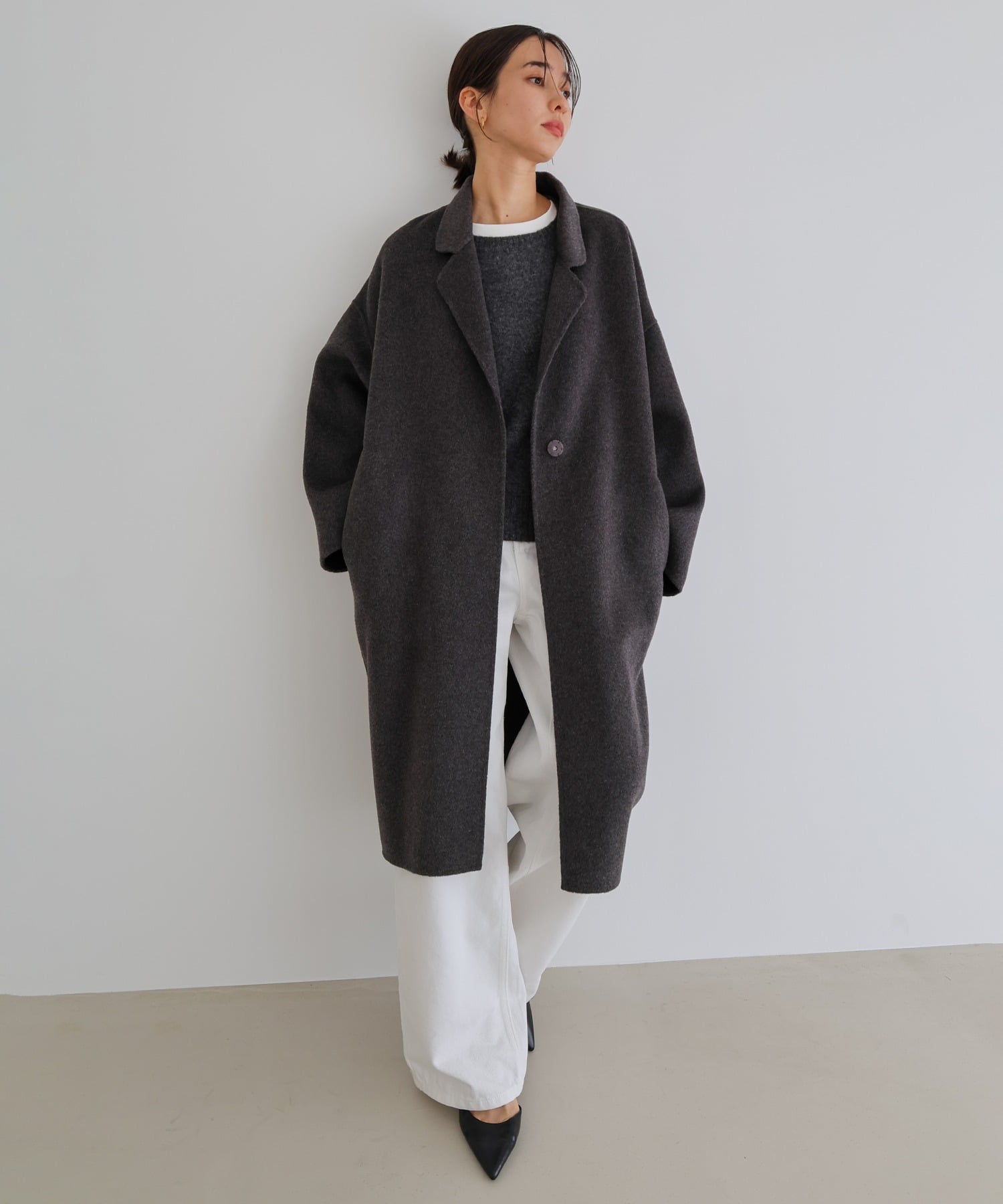 andme｜リバー ロング コクーン コート evernavy エバーネイビー