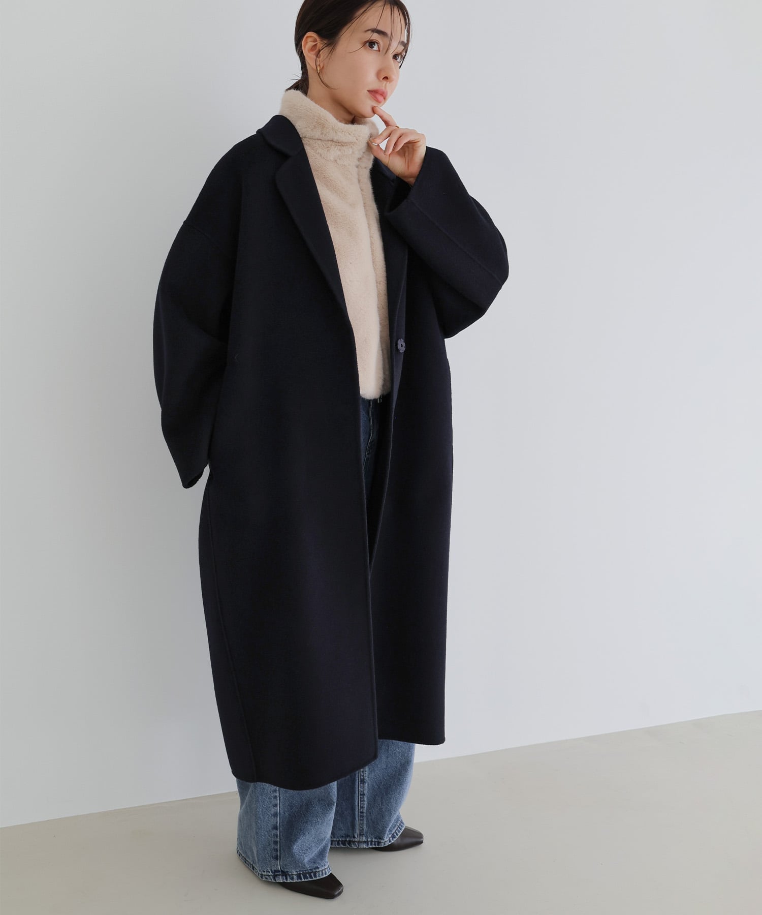 andme｜リバー ロング コクーン コート evernavy エバーネイビー