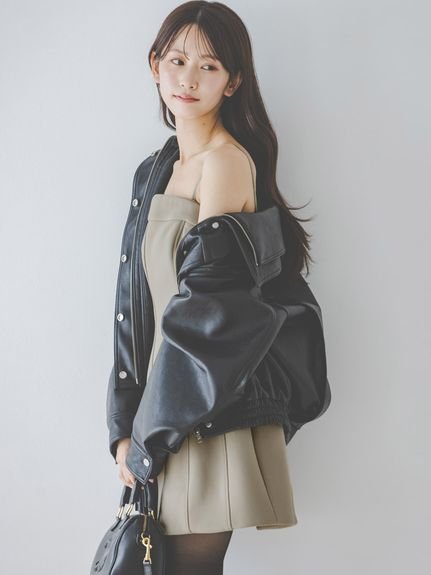SNIDEL｜ビッグスタンドカラーレザーブルゾン | Rakuten Fashion(楽天