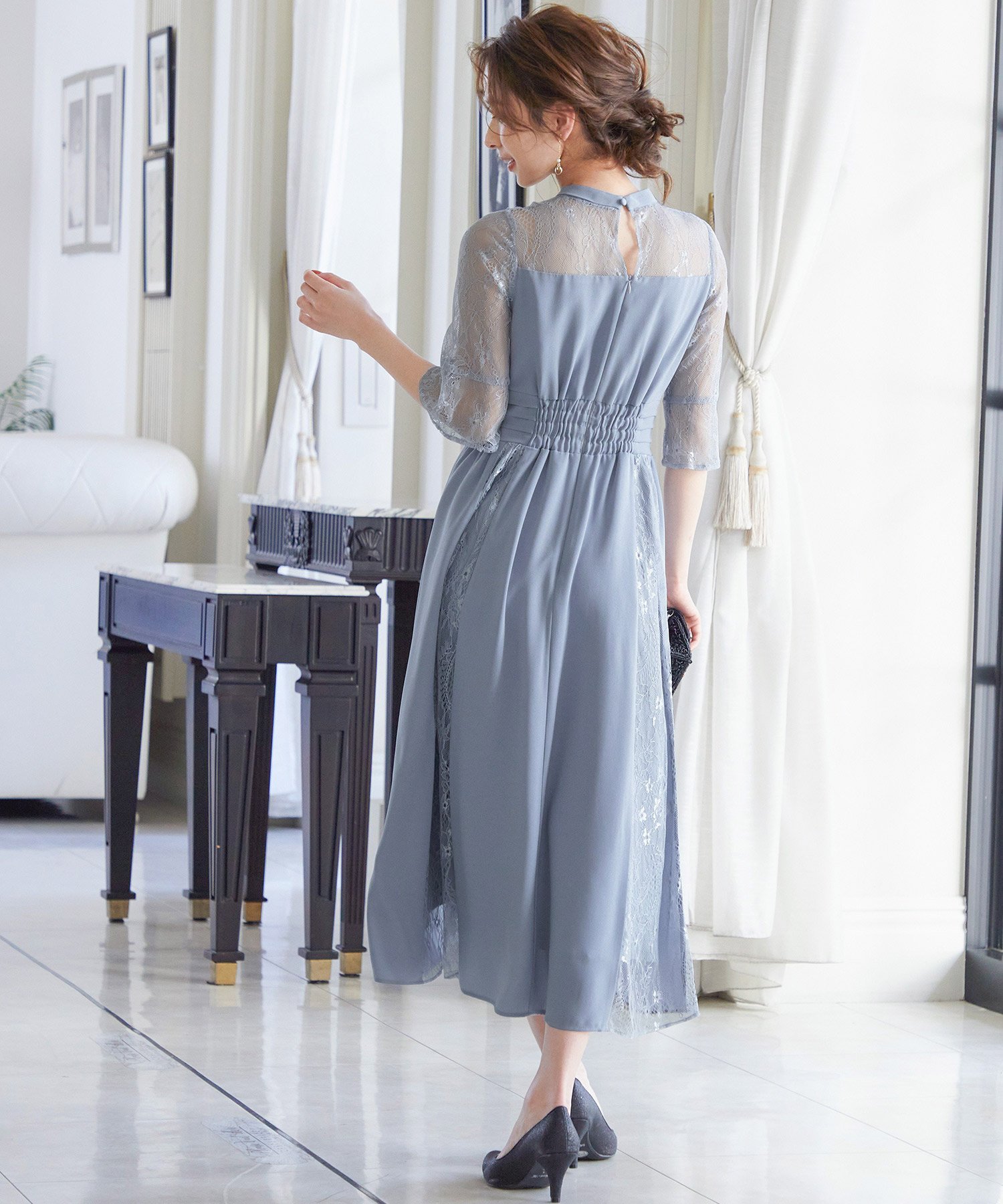 bflat｜ビスチェ風ハイネックレース結婚式ワンピース | Rakuten