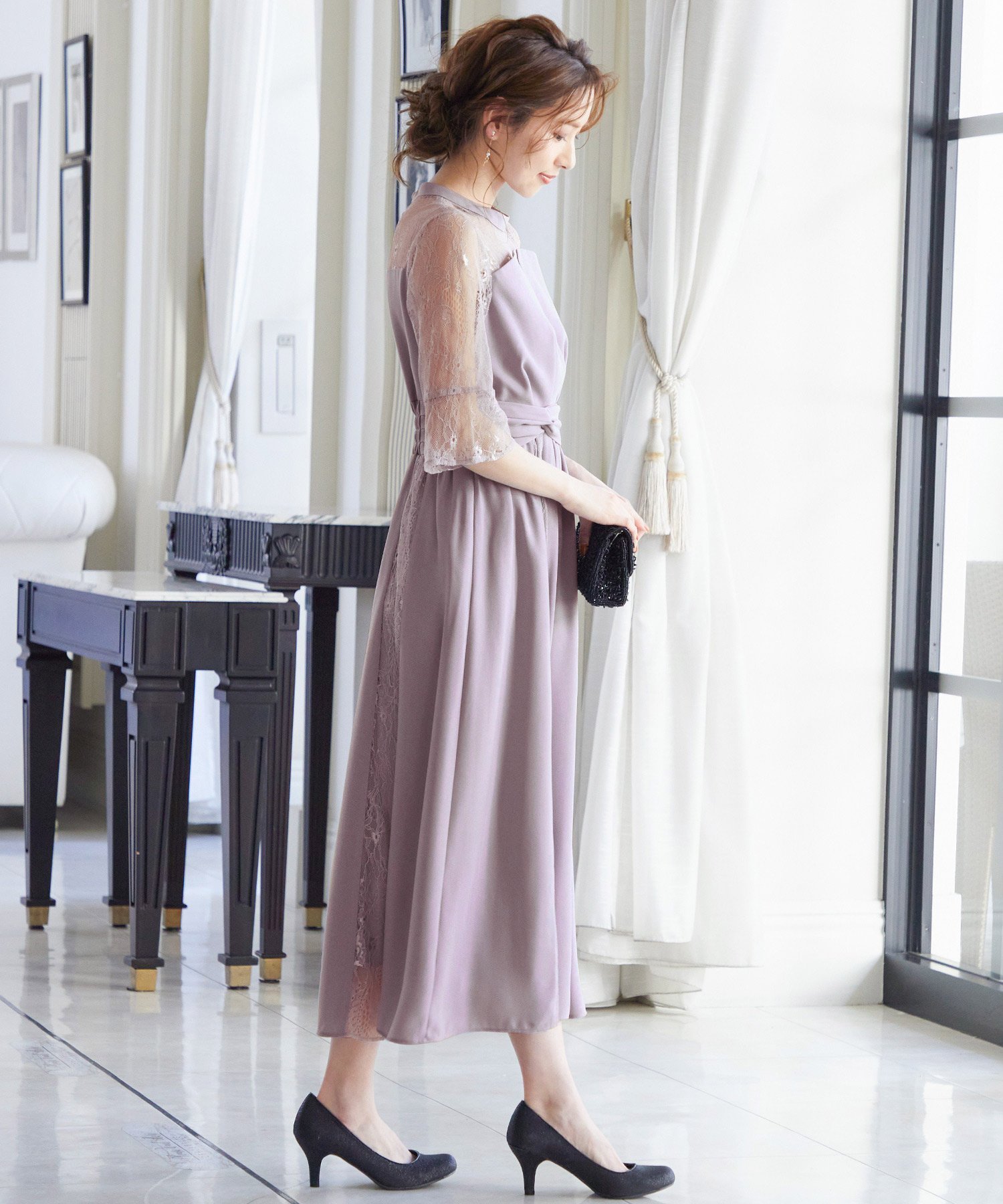 bflat｜ビスチェ風ハイネックレース結婚式ワンピース | Rakuten