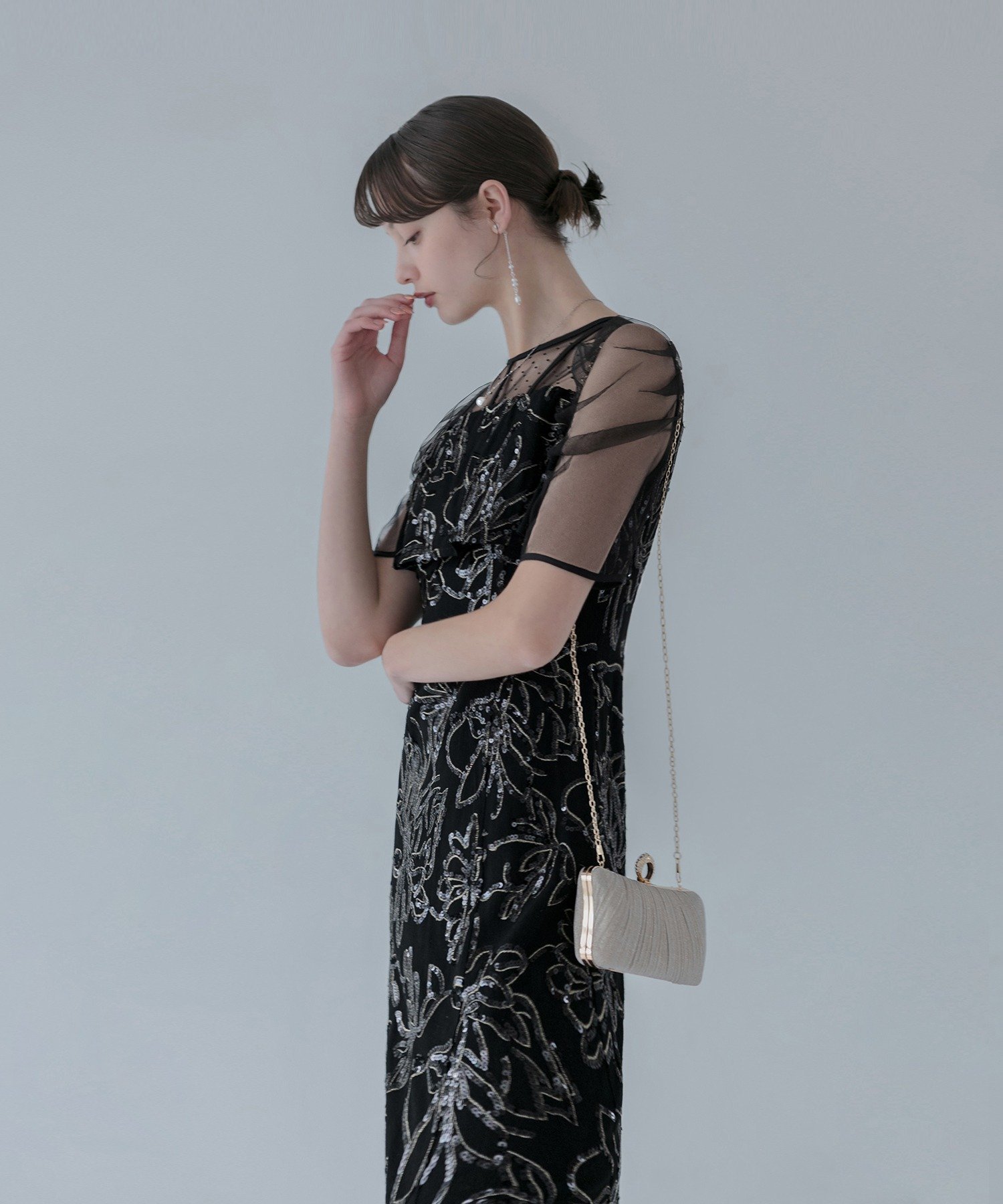 Leja｜LEJA-ドットチュール花柄Iラインワンピースドレス 結婚式