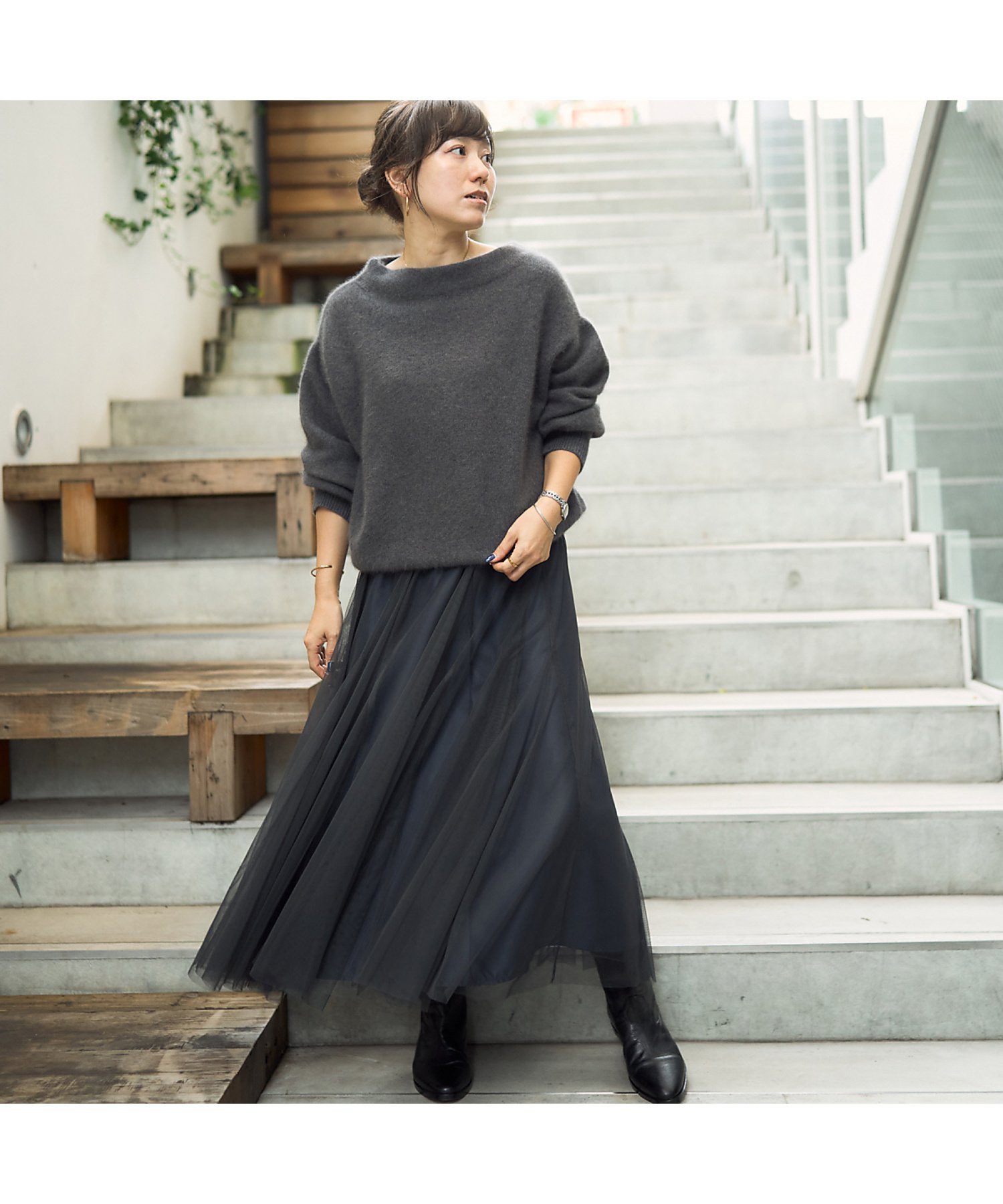 CFCL 定番 黒 フレアスカート リブ編み CFCL 定番 黒 フレアスカート