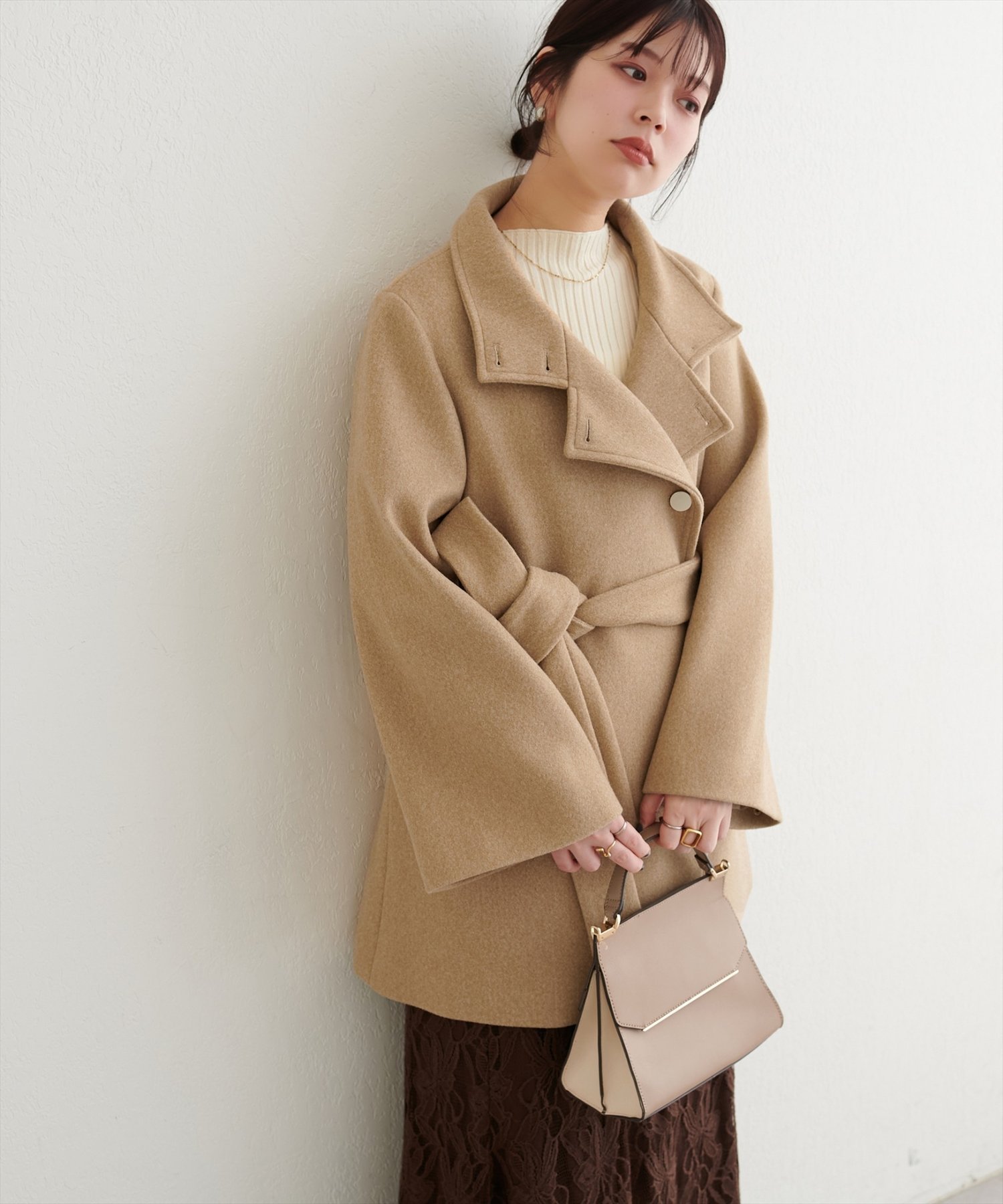 natural coutureスタンドカラーミドル丈コート【新品】 natural couture コート アウター 「ako」スタンドカラーミドル丈