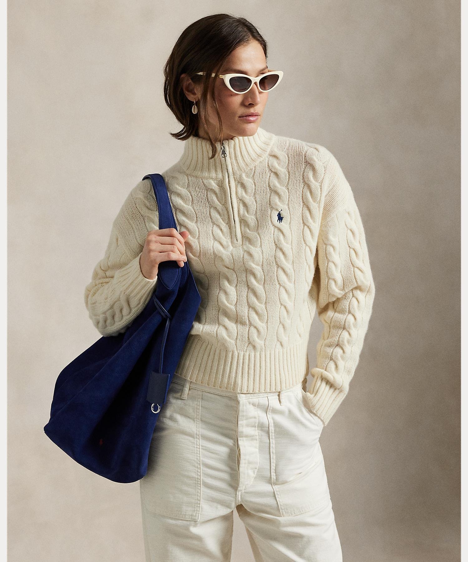 RALPH LAUREN｜ケーブル ウールカシミヤ ハーフジップ セーター
