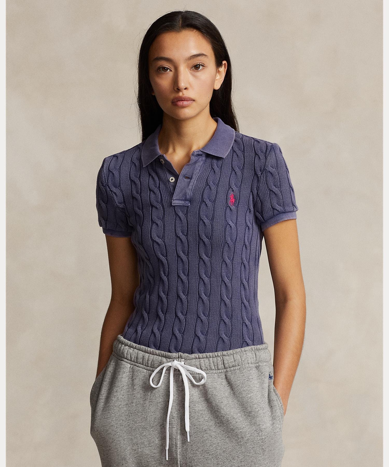 Polo Ralph Lauren ネイビー ケーブルニット M ウォッシュ加工