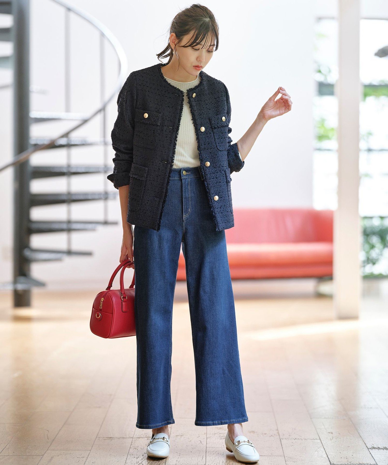 ANY SIS｜ツイードノーカラーミドル ジャケット | Rakuten Fashion
