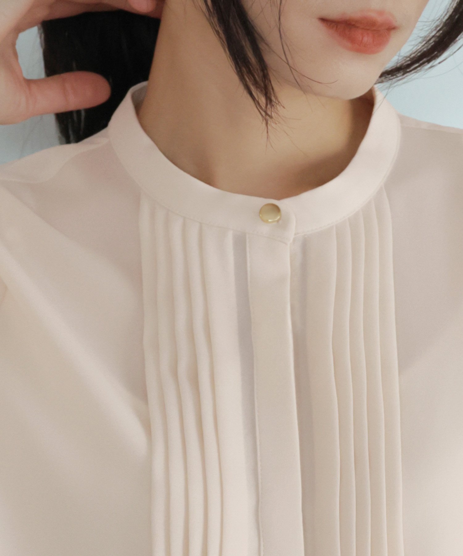 GIRL｜ピンタックスタンドカラーブラウス オフィス ビジネス