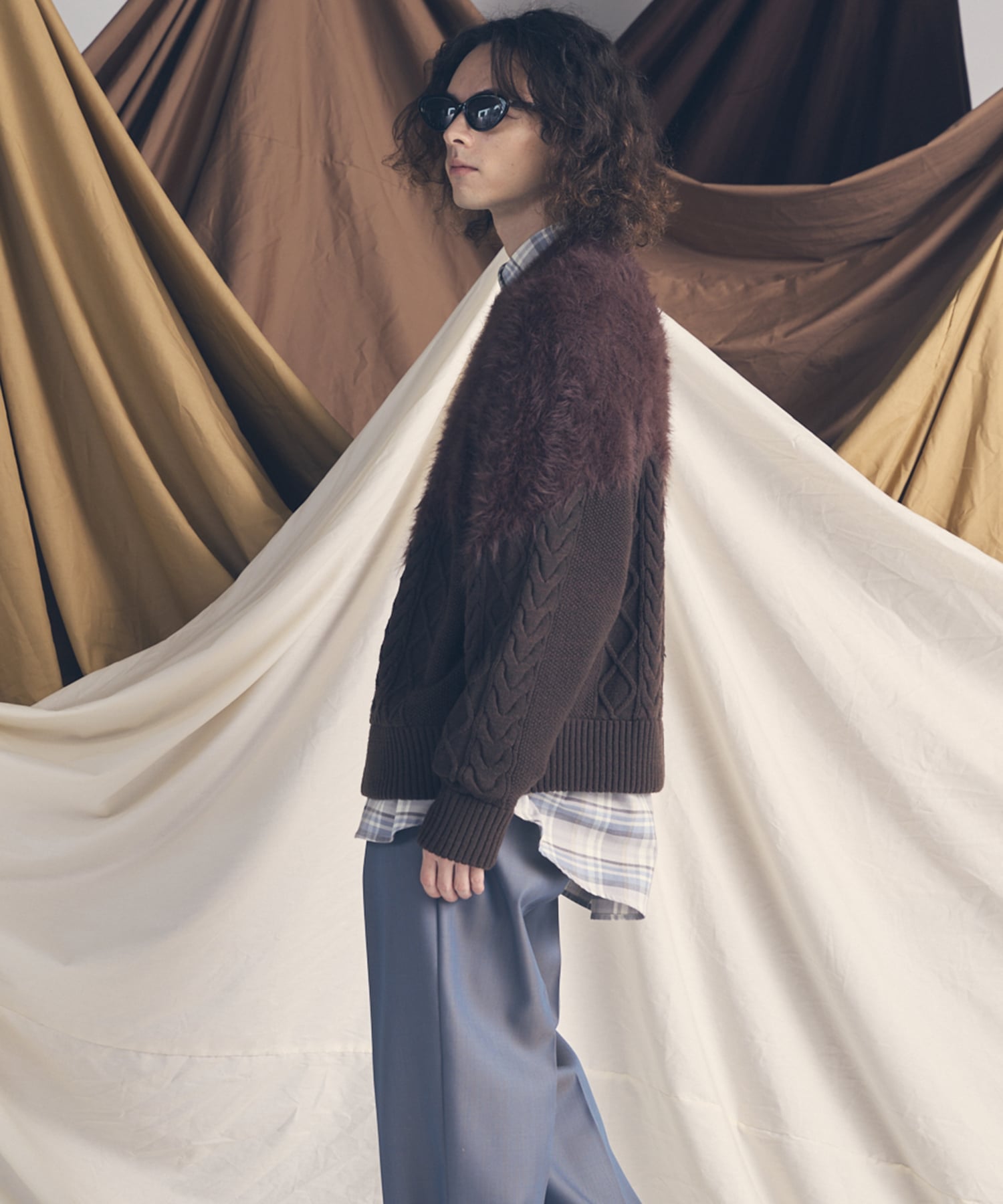 MAISON SPECIAL｜Cable Shaggy Mix Prime-Over Crew Neck Knit