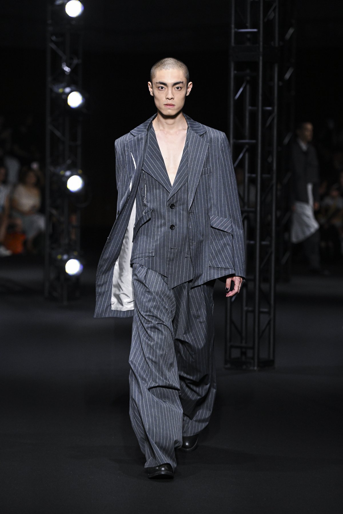 サルバム sulvam カットオフジャケット グレーストライプ サルバム sulvam Striped Slash Over Jacket （Gray Stripe