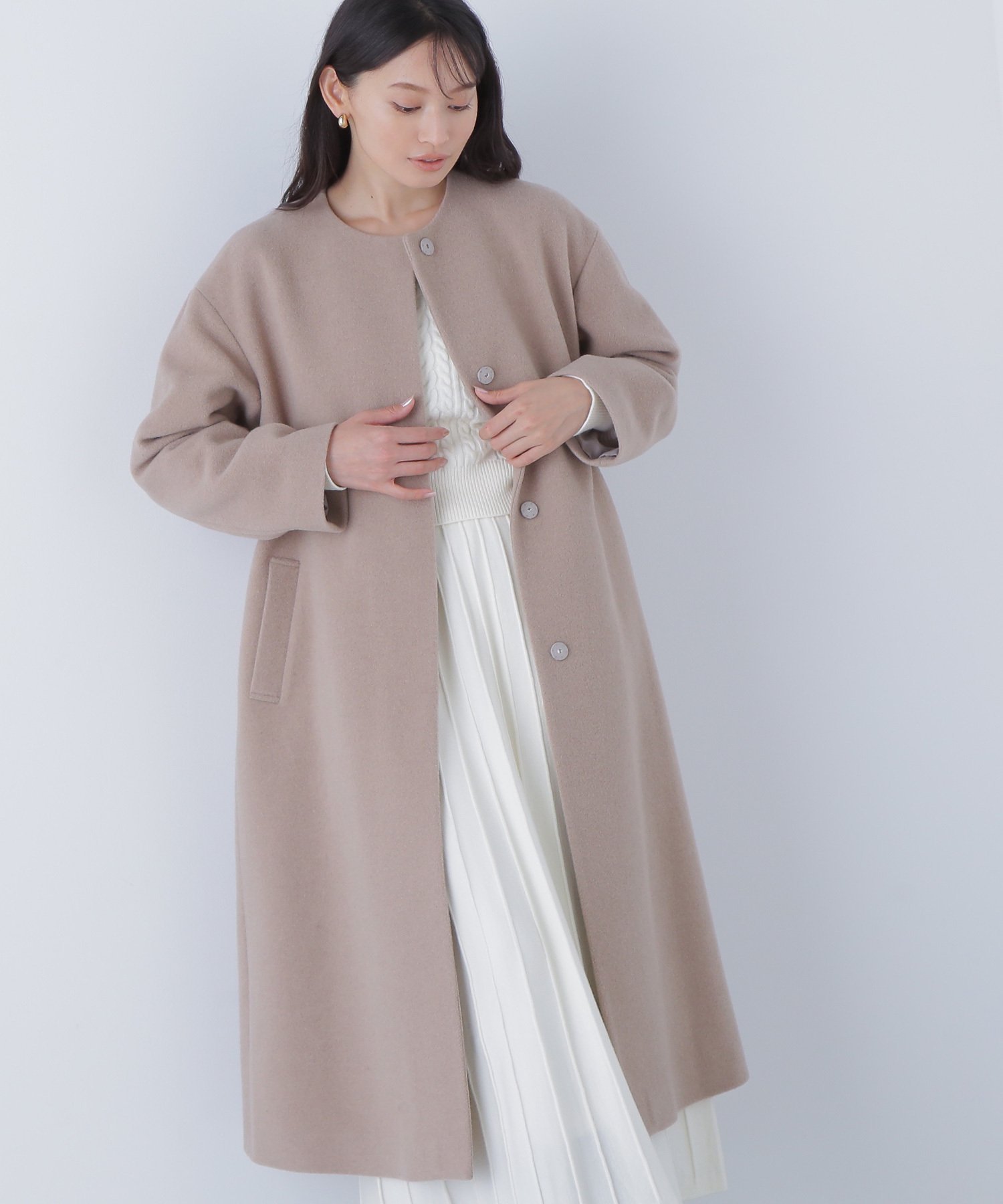 NATURAL BEAUTY BASIC｜フォルムノーカラーロングコート | Rakuten