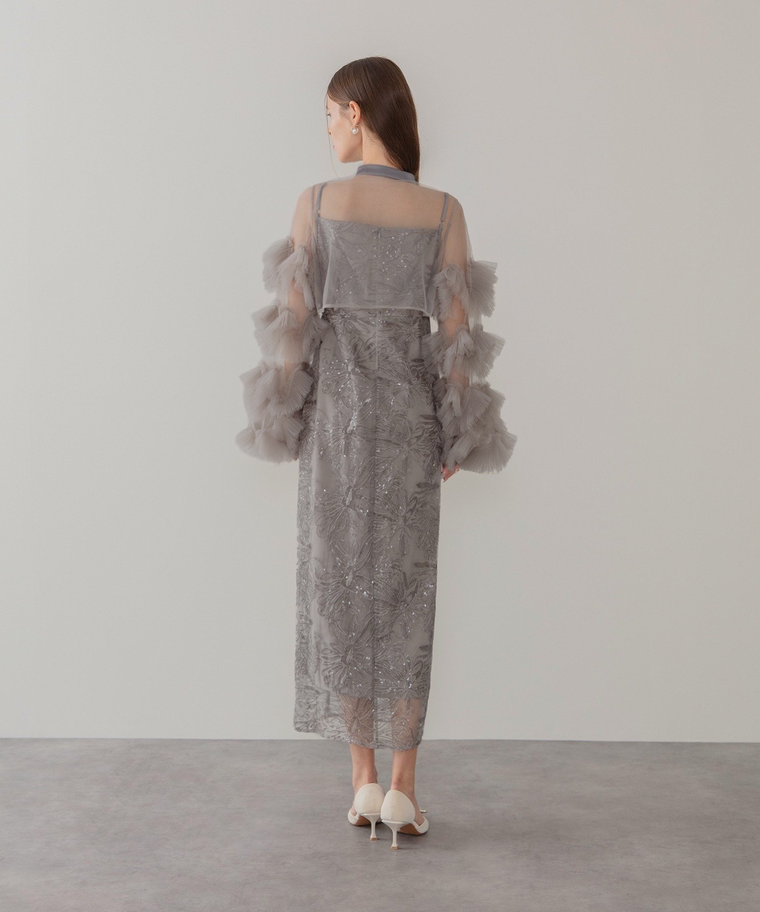 Leja｜Leja-フリルチュールスリーブリボンIラインワンピースドレス結婚