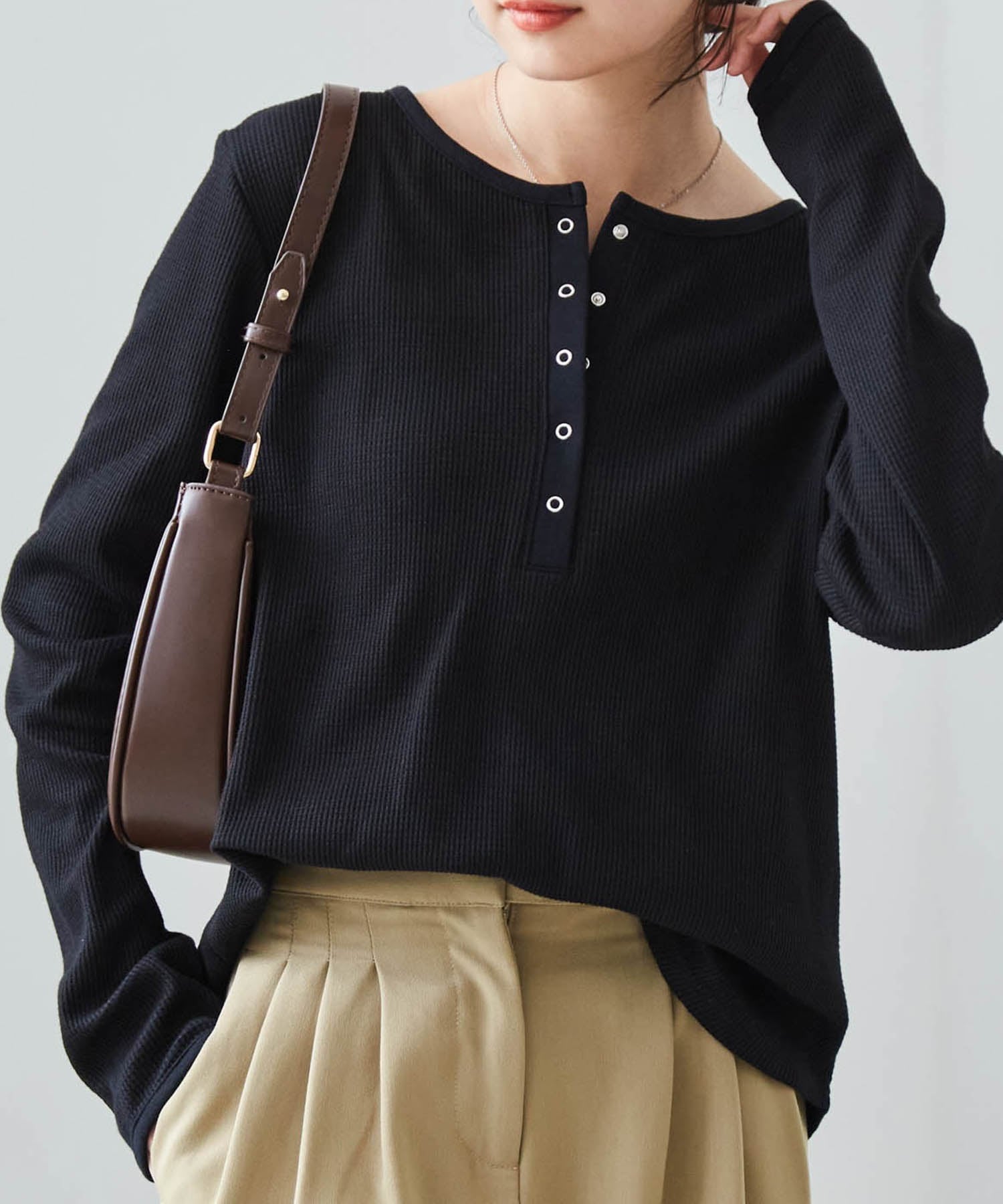 Ranan｜Ranan/(W)ヘンリーネックワッフルロンT | Rakuten Fashion(楽天