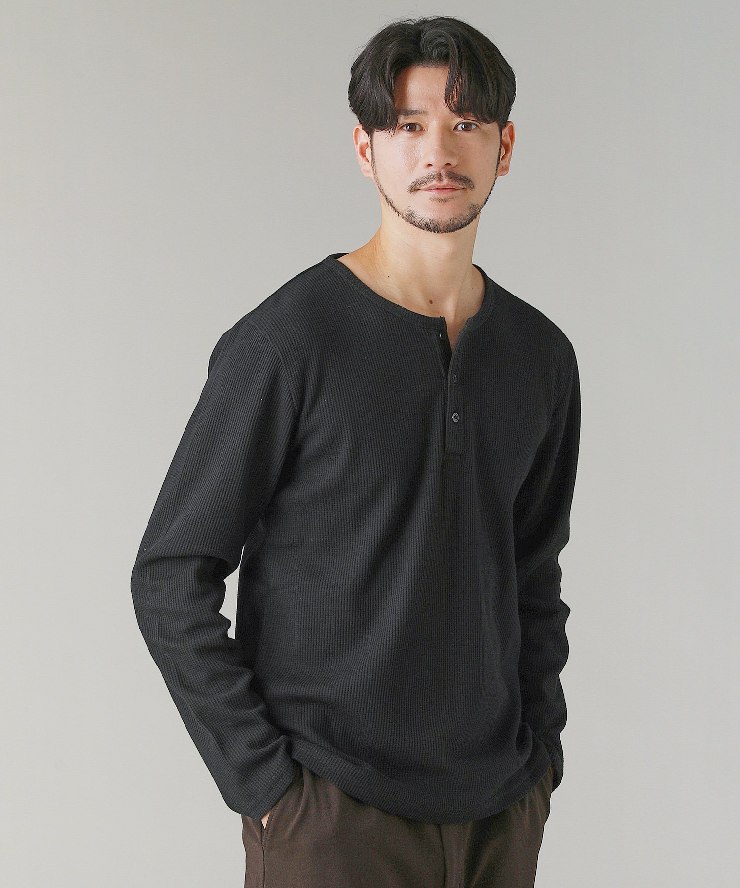 THE CASUAL｜ワッフルヘンリーネック長袖Tシャツ | Rakuten Fashion