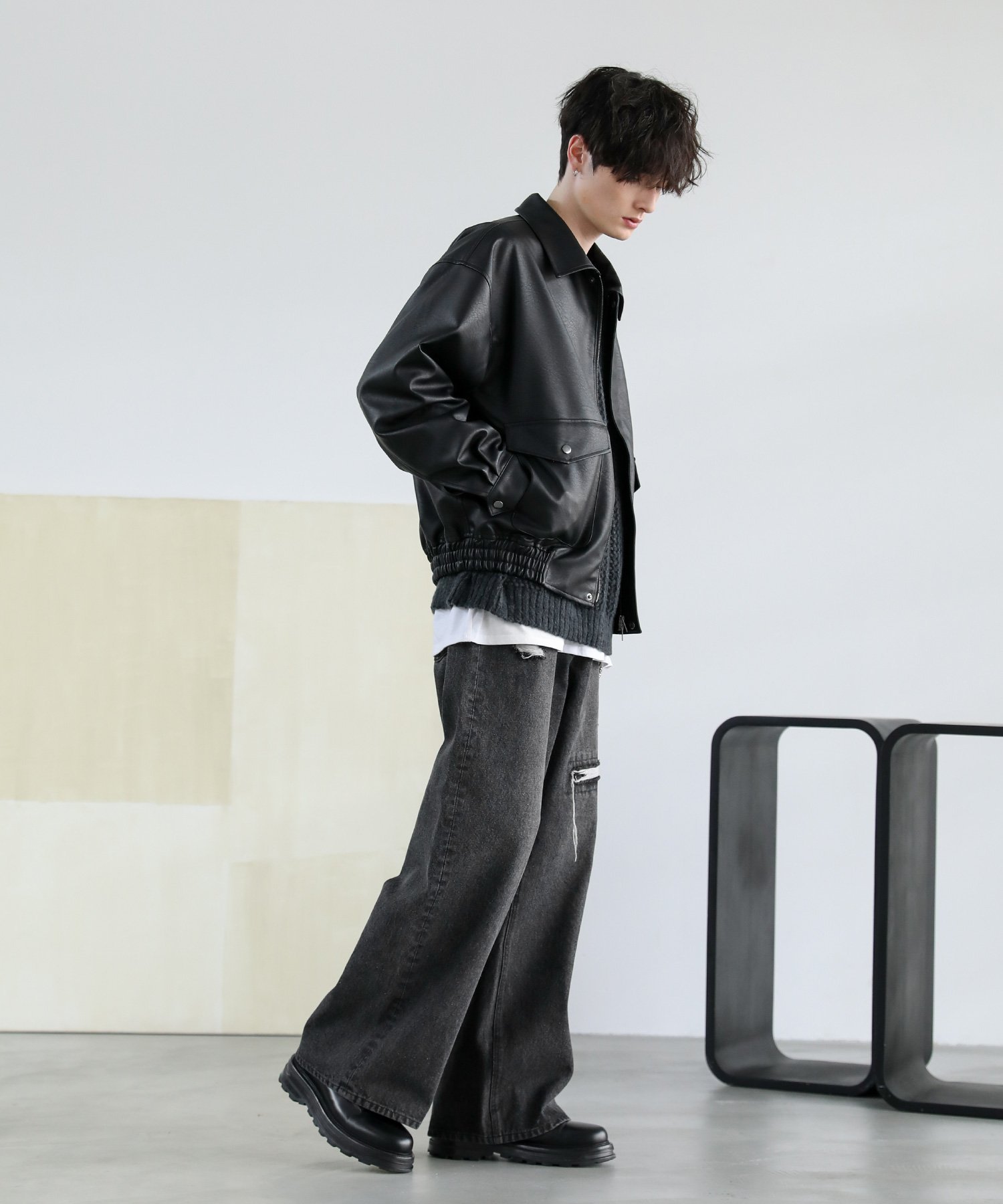 THE CASUAL｜ヴィンテージ加工 PUレザー A-2ショートブルゾン