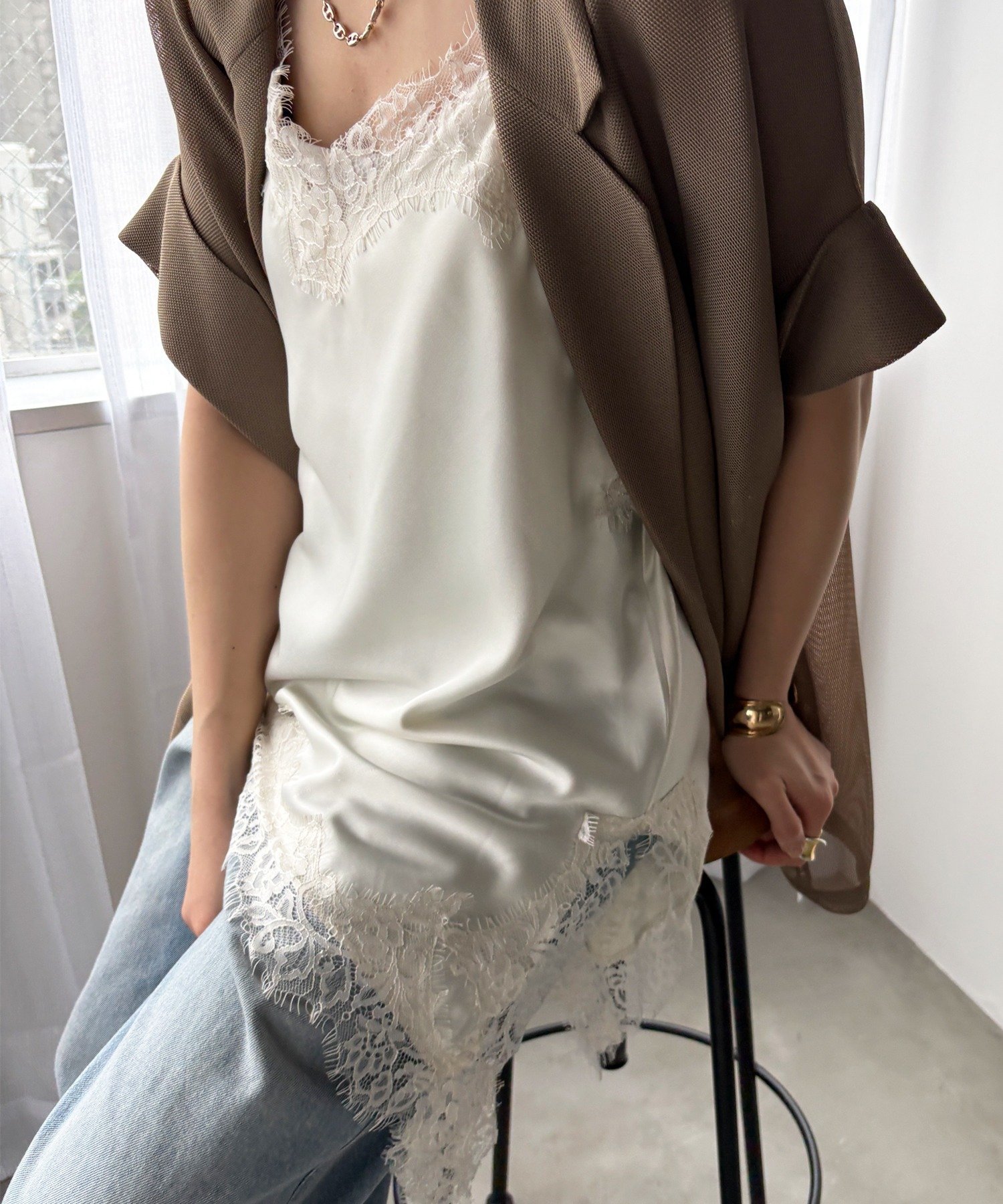 DOUDOU｜ショート丈アシメレースキャミ | Rakuten Fashion(楽天