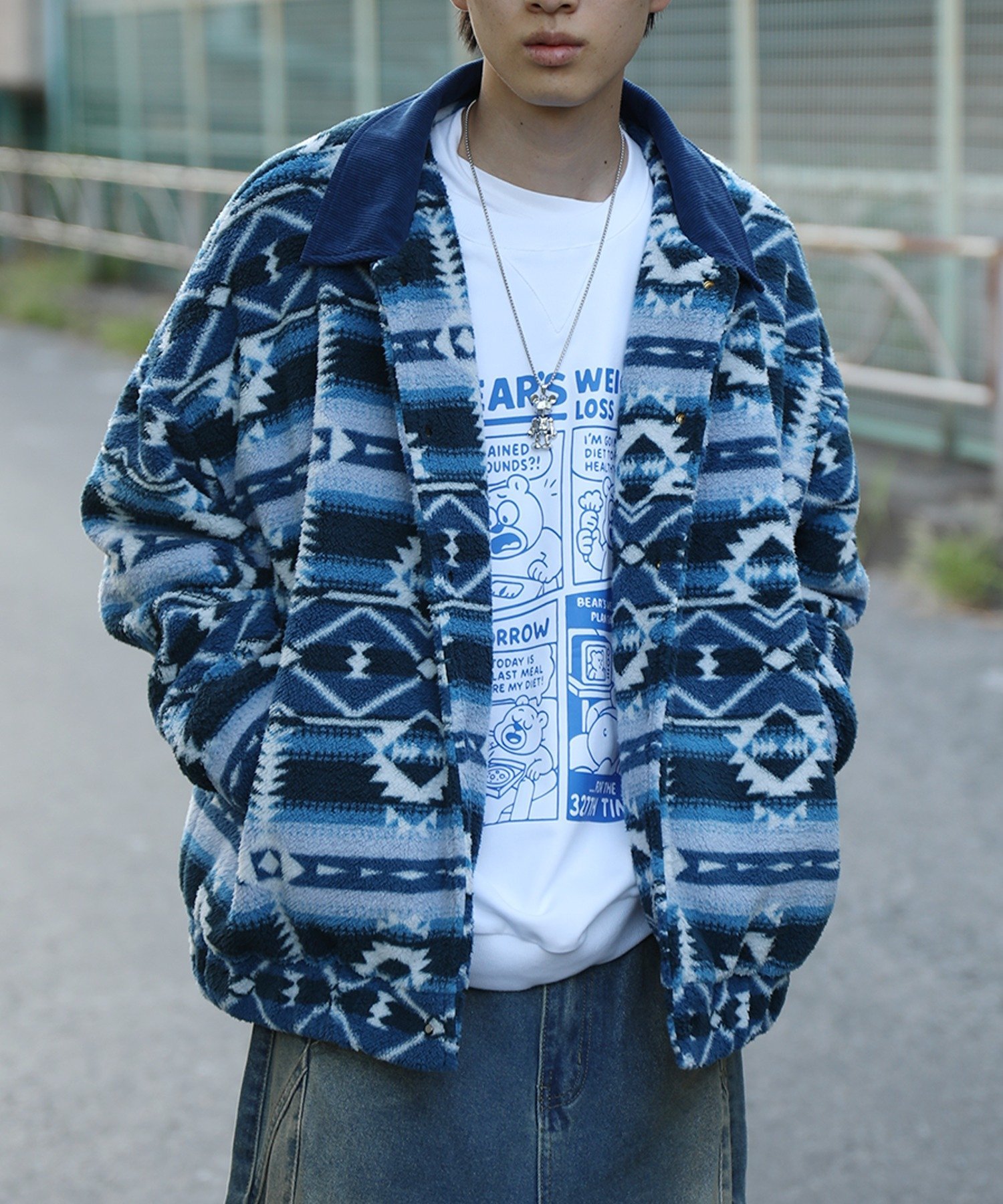 aimoha｜HOOK -original- 民族風幾何学模様ボアジャケット | Rakuten