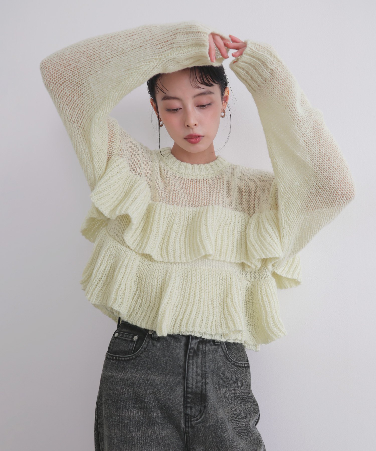 LIAN｜シアーフリルニットプルオーバー | Rakuten Fashion(楽天