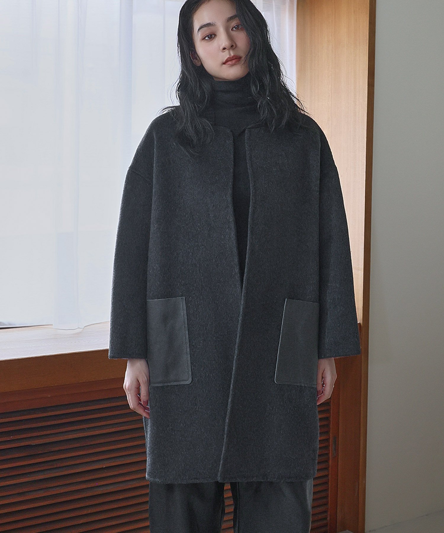 RIVER FIELD & Co.｜【ウール70%】レザーポケット ドロップショルダー