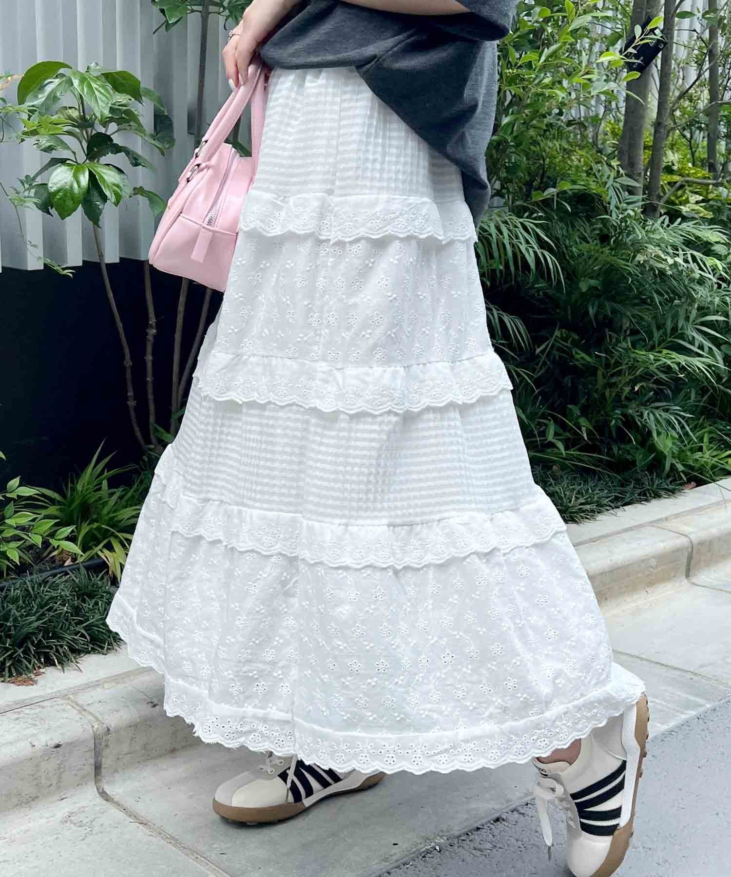 Outfitter lab｜コットンフラワーレースティアードスカート | Rakuten