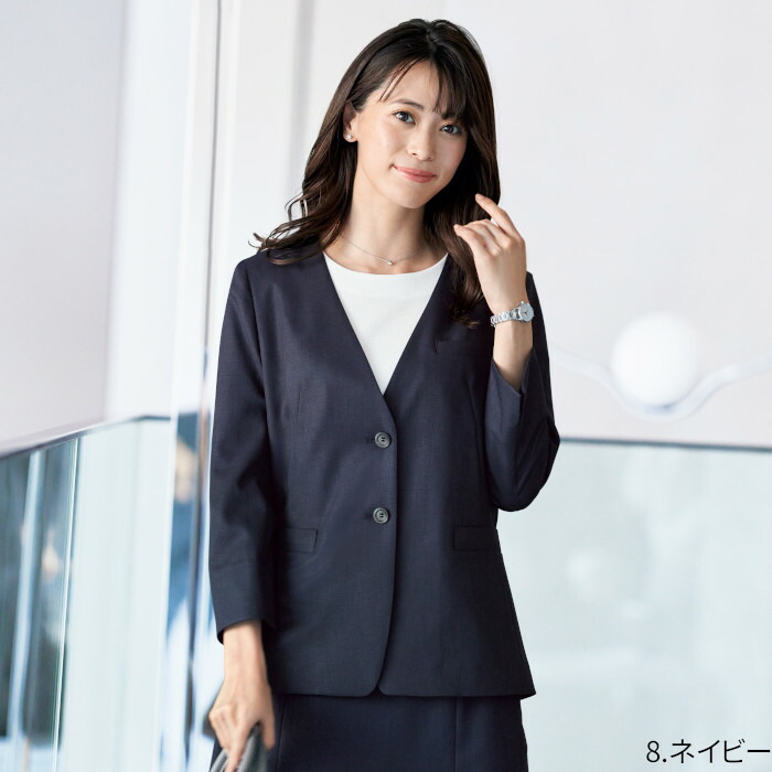 楽天市場】ジャケット 事務服 BCJ0714 | 七分袖 ノーカラー ボックス
