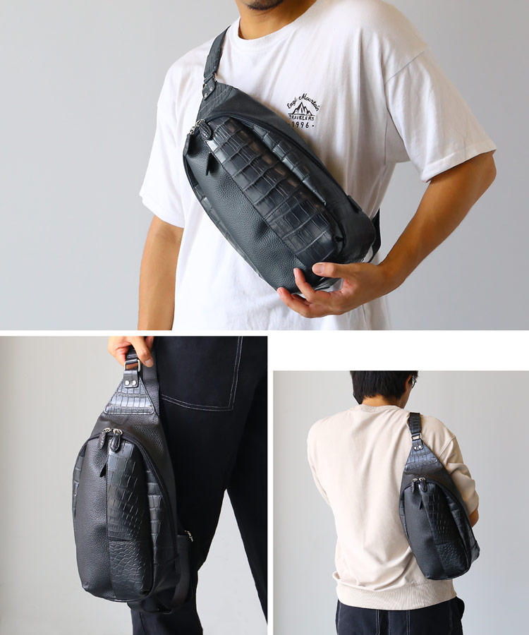 楽天市場】牛革 クロコダイル ボディバッグ マット加工 型押し ユニ