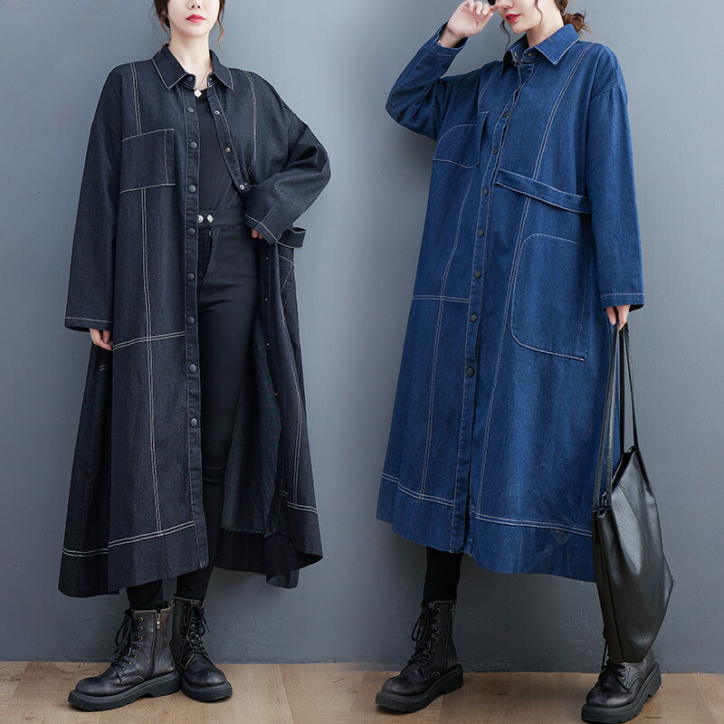 楽天市場】デニムロングジャケットワンピース ロング ジャケット