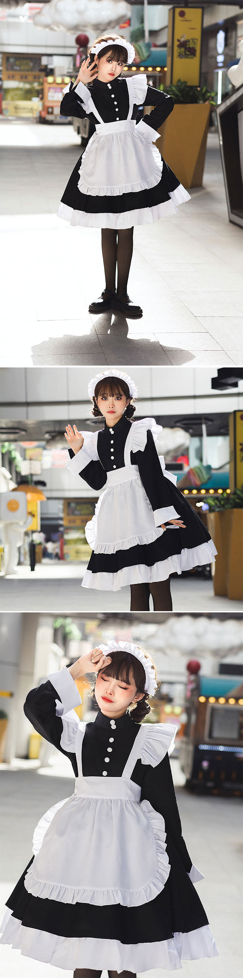 楽天市場】メイド服 クラシック コスプレ 長袖 黒 3点セット 大きい