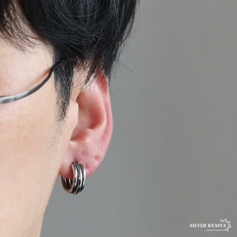 楽天市場】ステンレス製 3連ピアス フープピアス シルバー ライン 片耳