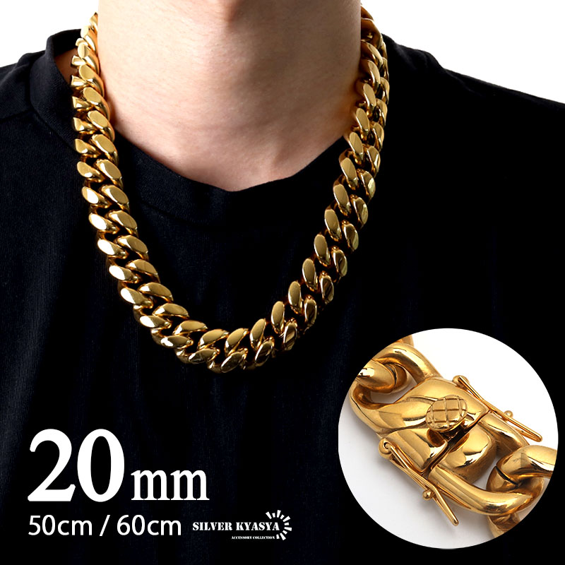 楽天市場】幅20mm ステンレス 喜平チェーンネックレス 18k GP gold