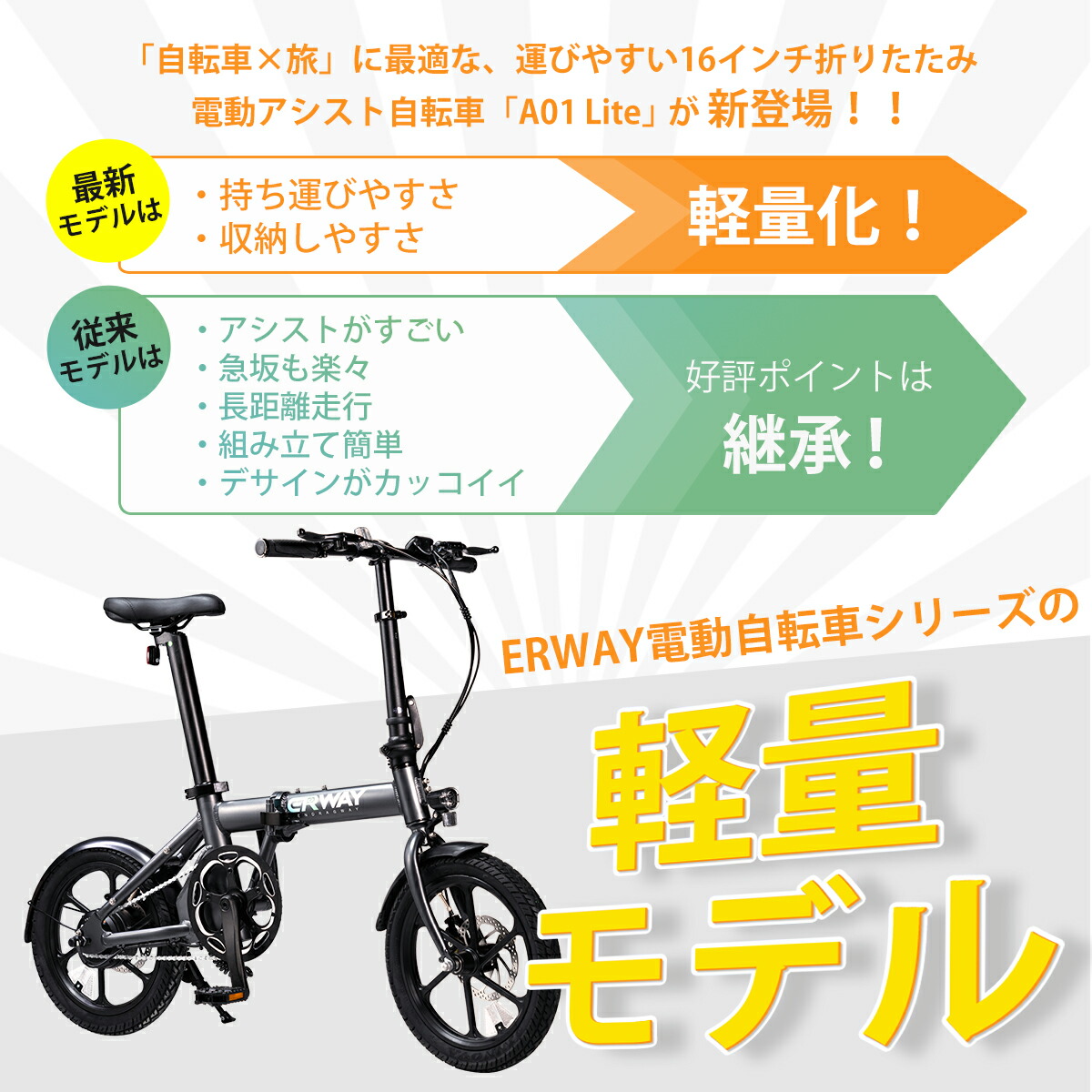楽天市場】ERWAY 電動自転車 a01lite 高評価☆4.52 小回りが利く 電動