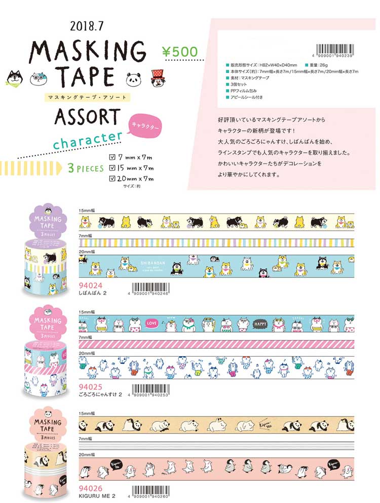 楽天市場】マスキングテープ アソート 3巻セット 7mm 15mm 20mm