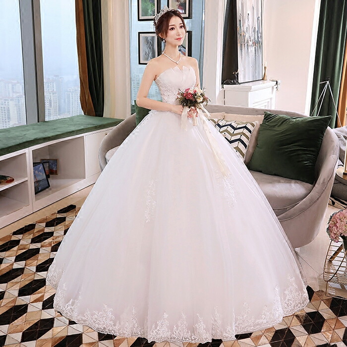 楽天市場】プリンセスラインドレス ベアトップ 結婚式 二次会ドレス