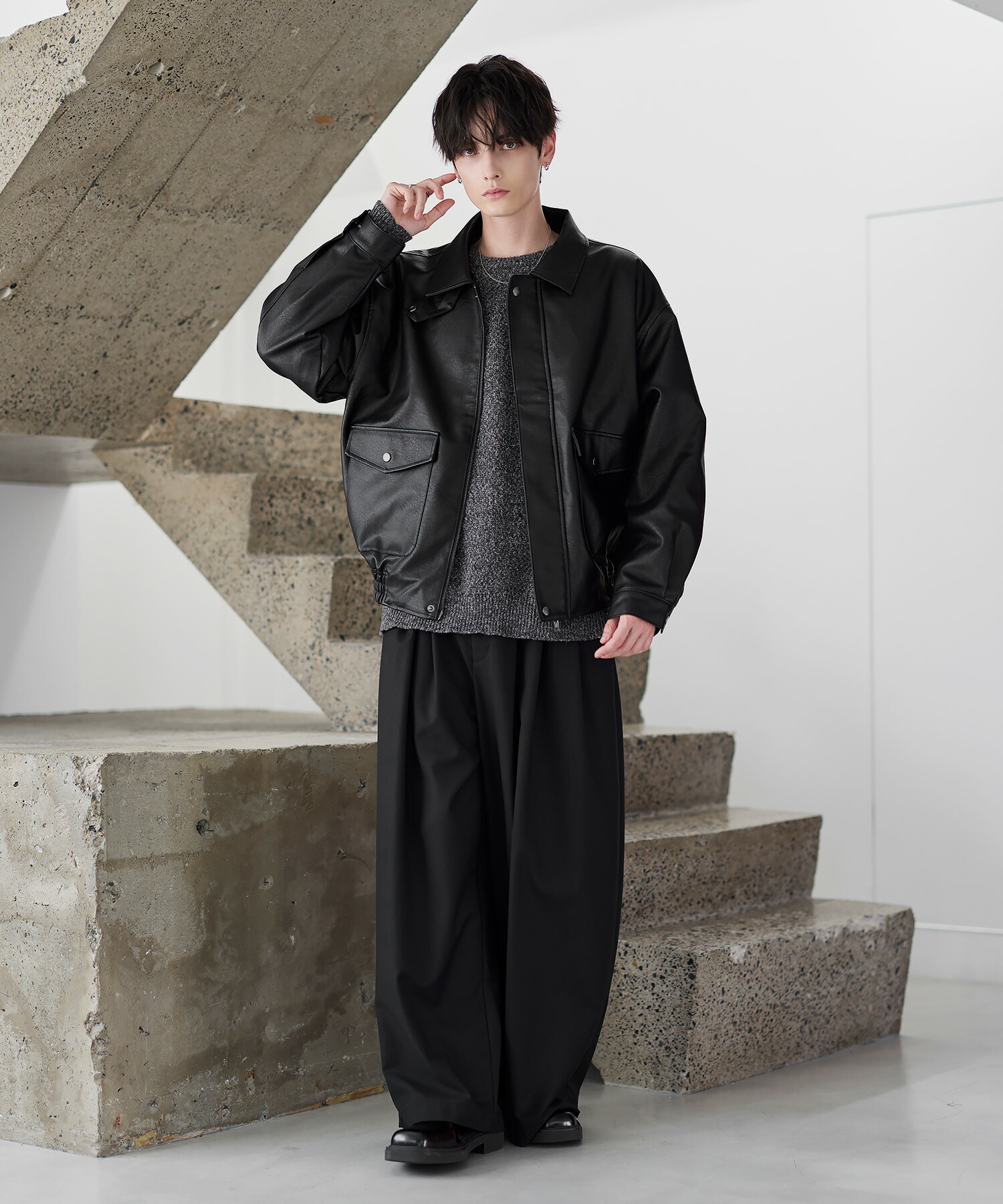 【NA】ヴィンテージ 牛革 本革 レザー ショート ブルゾン ジャケット THE CASUAL｜ヴィンテージ加工 PUレザー A-2ショートブルゾン