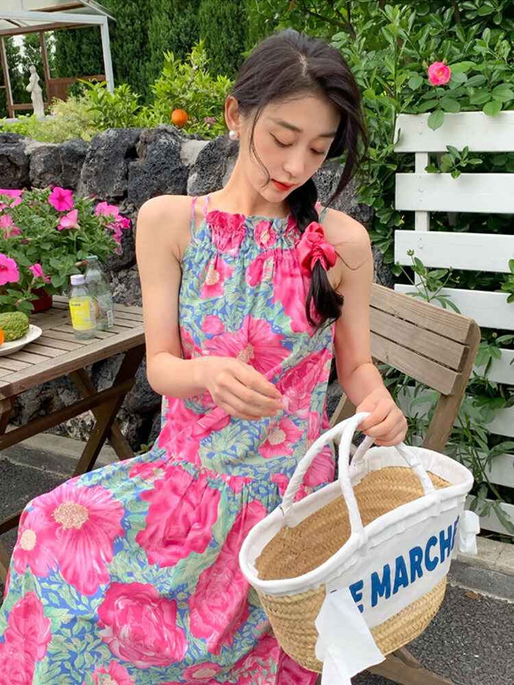 楽天市場】親子ペア ワンピース 夏 花柄 ロングワンピース 桃色