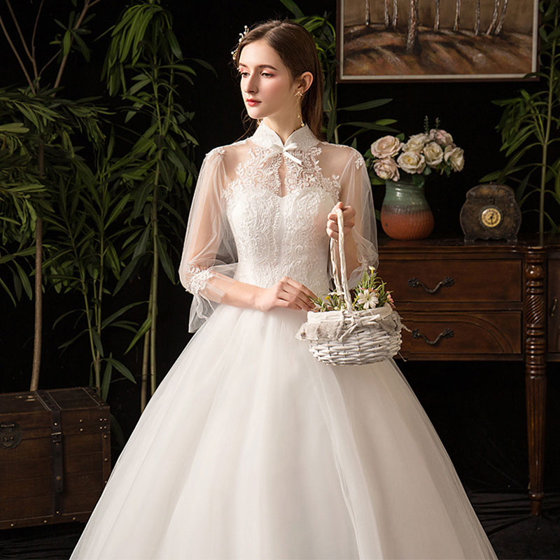 楽天市場】ウェディングドレス 立ち襟 Aライン 結婚式ドレス 二次会
