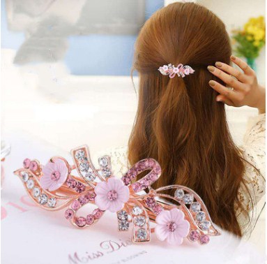 楽天市場】4色ラインストーンが輝くお花のバレッタ ヘアアクセサリー