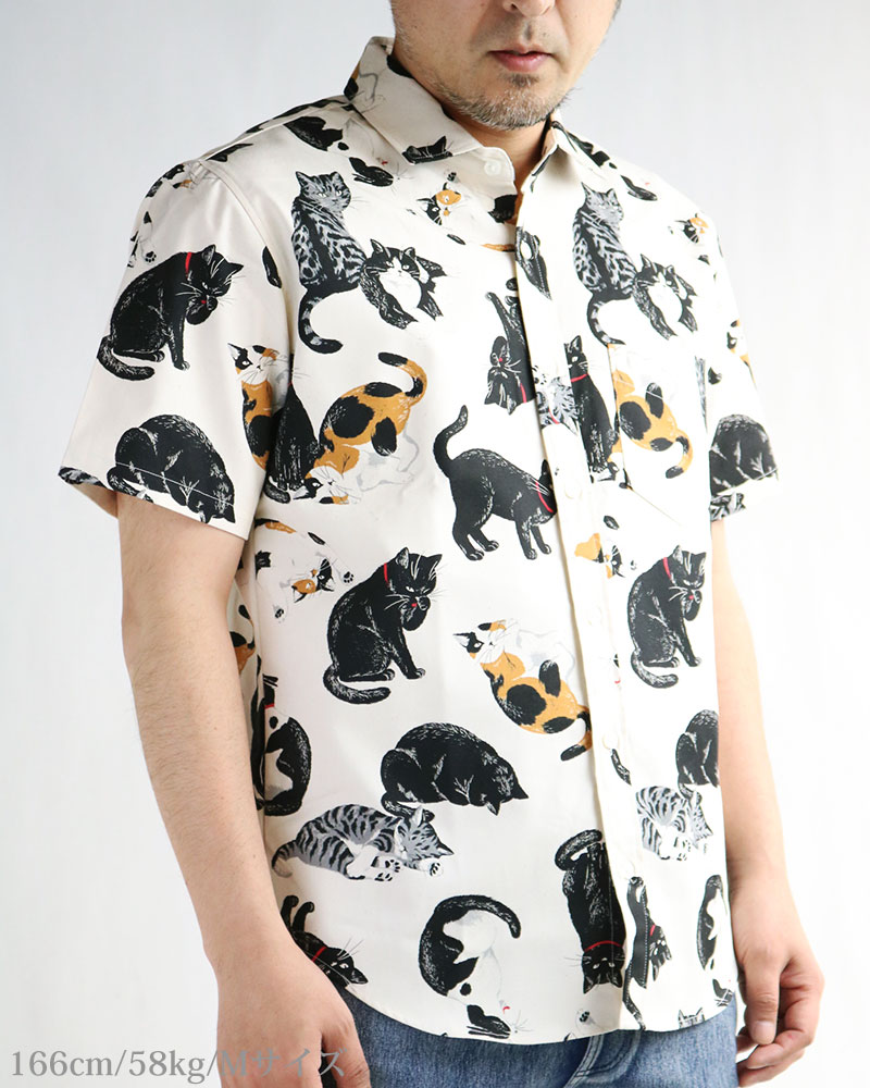 楽天市場】猫柄シャツ メンズ 半袖シャツ ネコ柄 アニマル柄 動物柄 黒