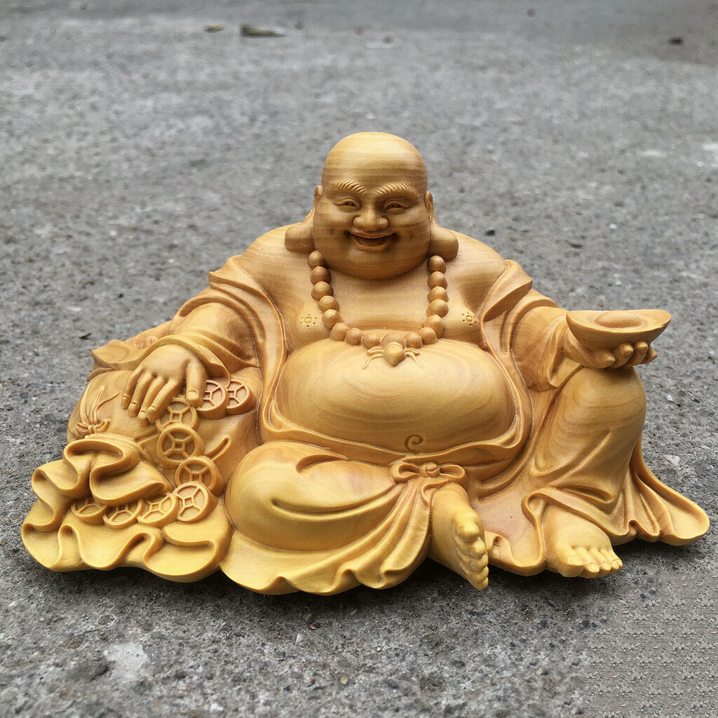 楽天市場】布袋様 置物 風水グッズ 弥勒菩薩 仏像 布袋様の笑顔 木彫り