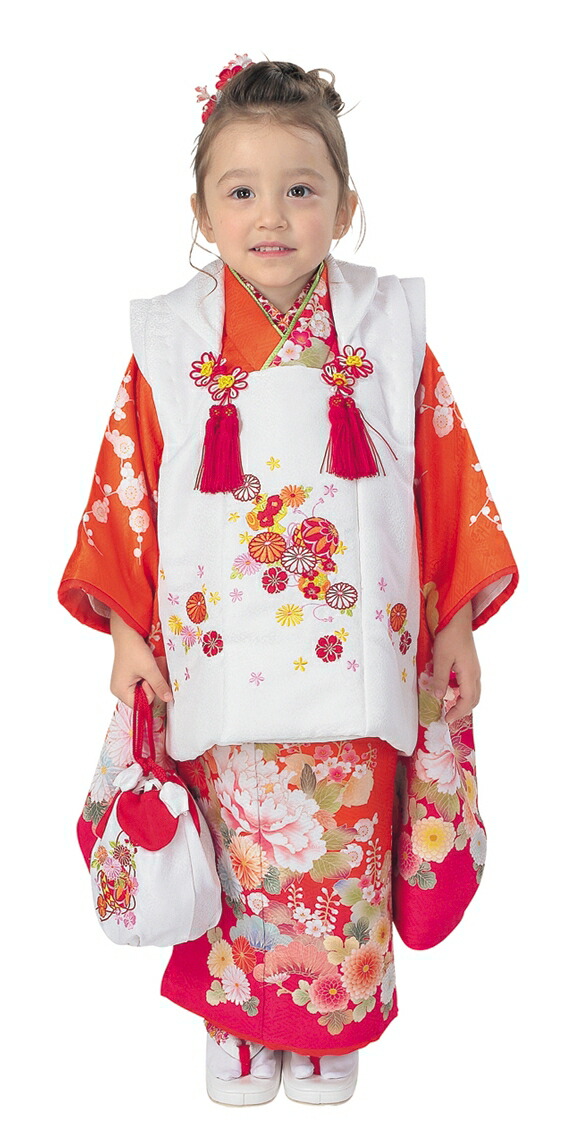 楽天市場】R・K 3歳 女児 被布セット 菊 松 梅 朱色 対応身長95cm