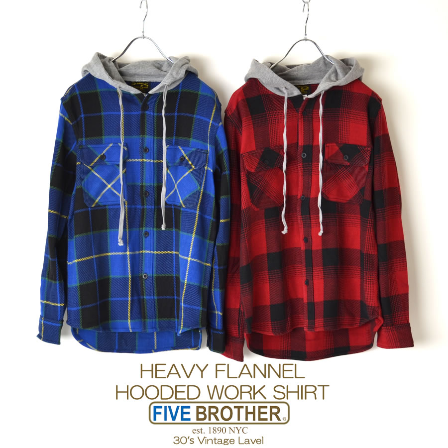 楽天市場】FIVE BROTHER Authentic ヘビーフランネル フードシャツ