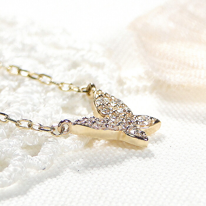 楽天市場】K10YG ダイヤモンド バタフライ ネックレス【0.08ct】【SI