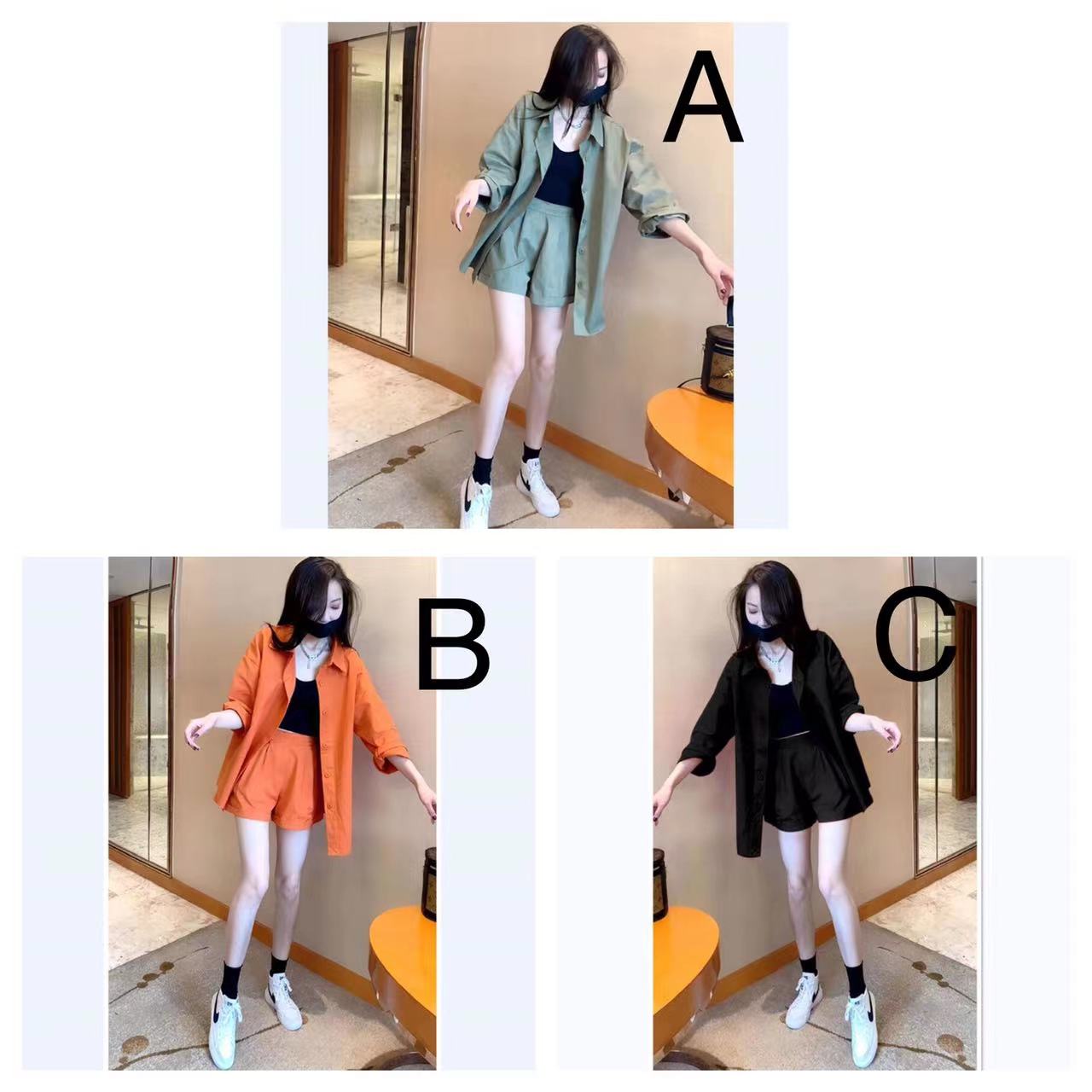 楽天市場】シャツ+ ショートパンツ 2点セット アウター レディース