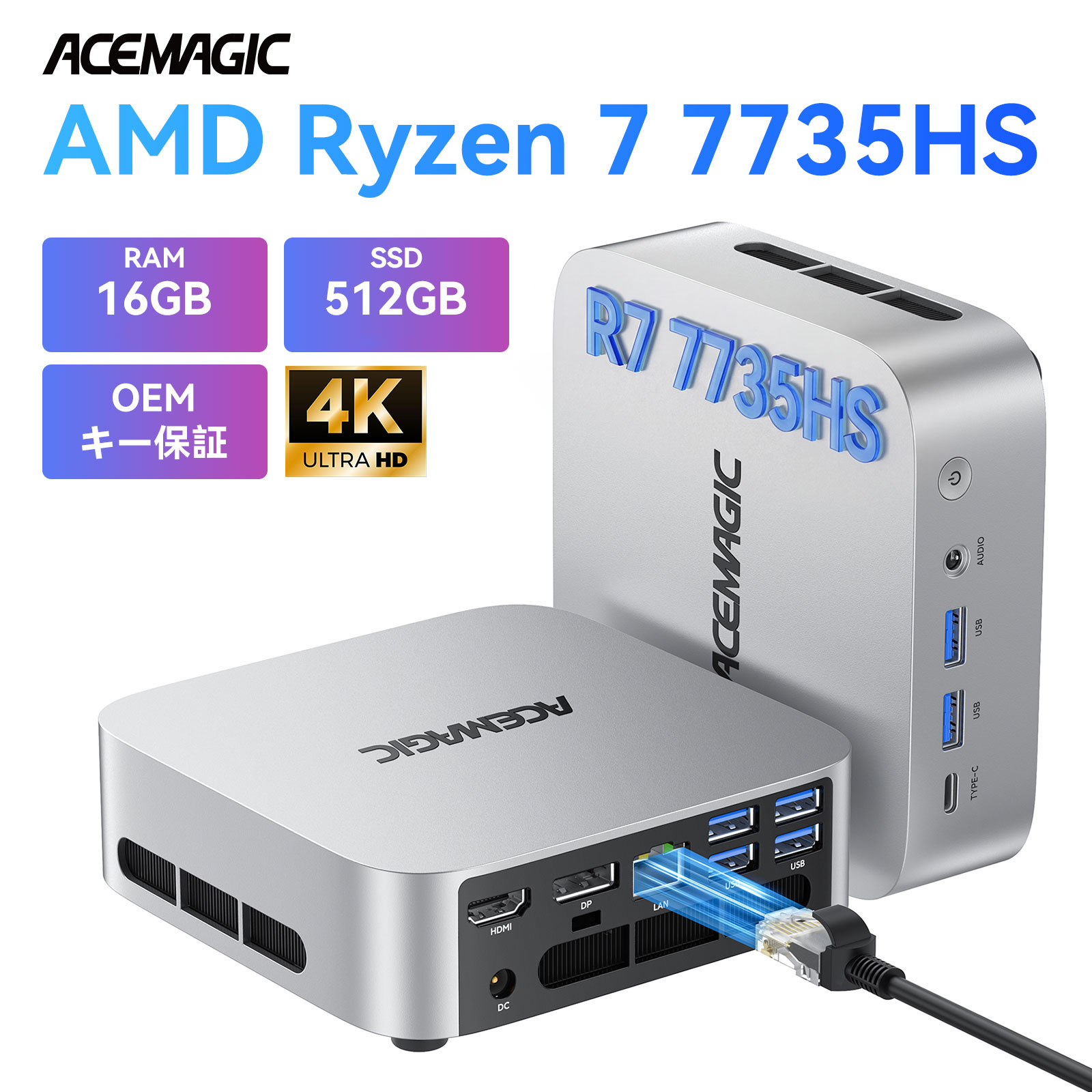 楽天市場】ミニPC AMD Ryzen7 7735HS搭載 4.75GHz mini pc 16GB+512GB