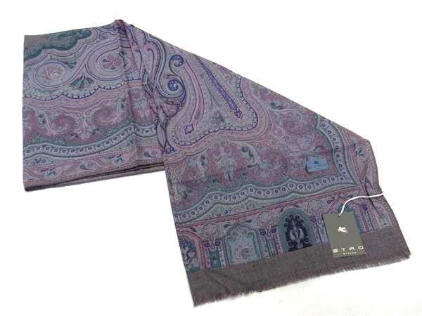 ETRO ペイズリー柄 ストール グレー系 130×130